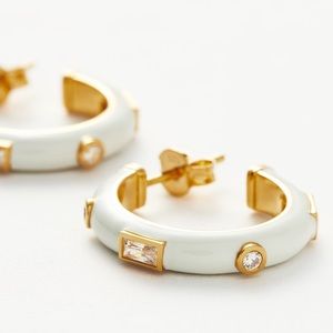 NEW MISSOMA Enamel & Stone Medium Hoop Earrings - Off White